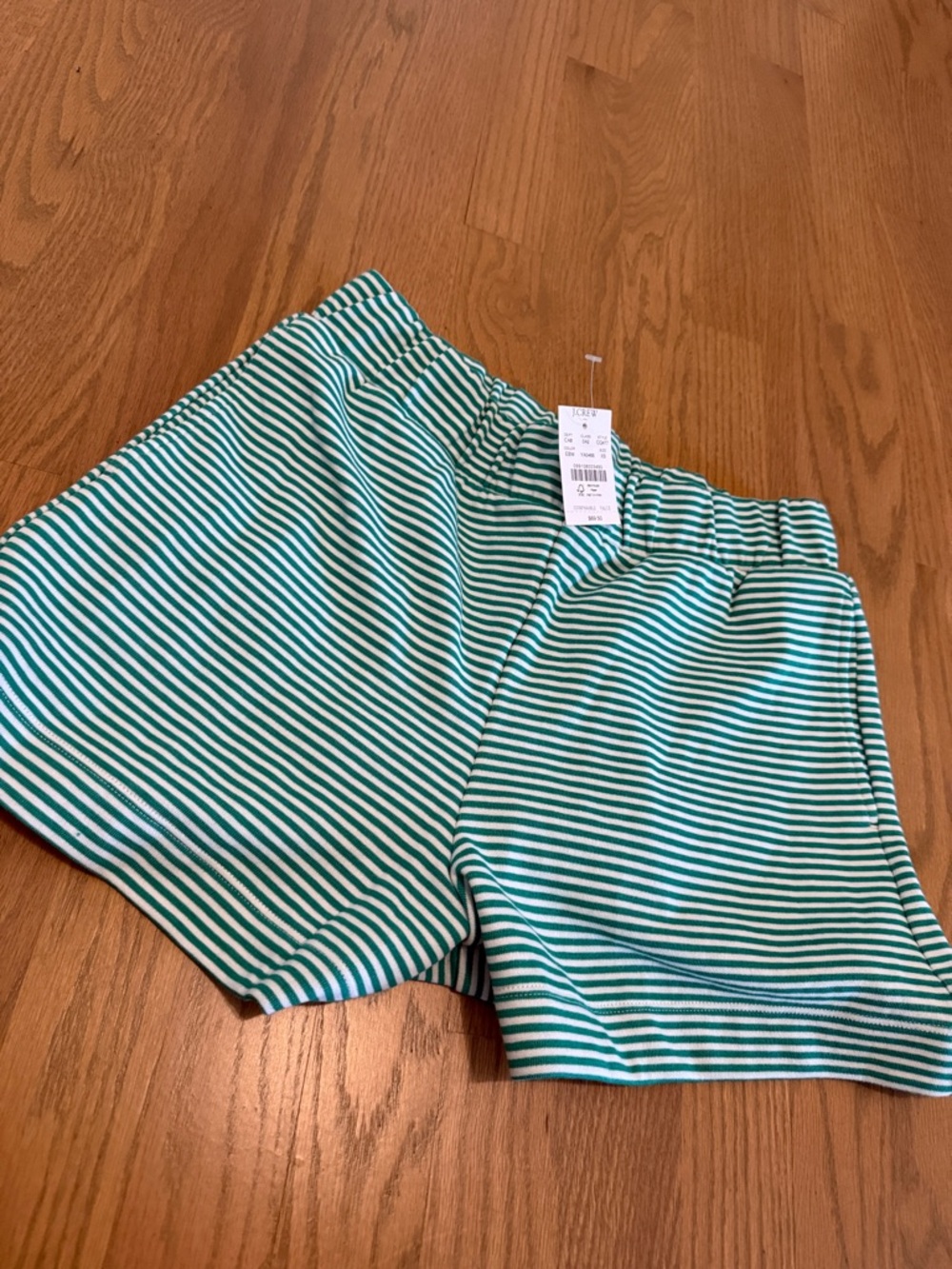 J. Crew Green and White Striped Knit Shorts nwt